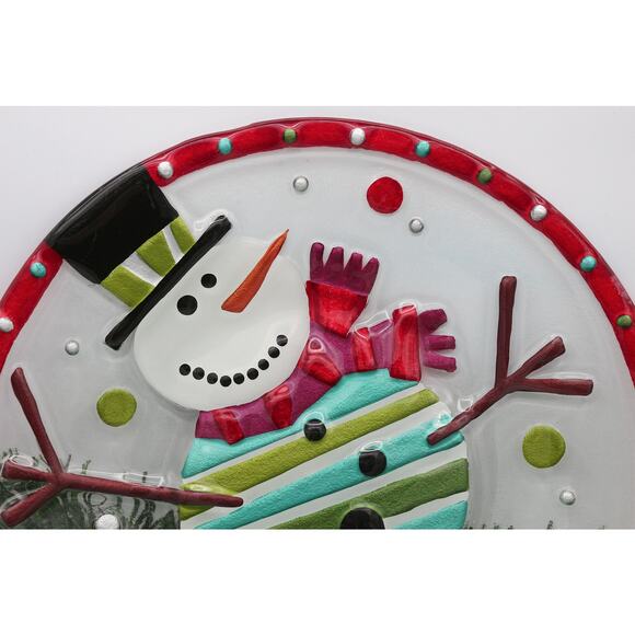 Lori Siebert SILVESTRI Art Glass Fusion 12" Snowman Plate - Picture 2 of 13